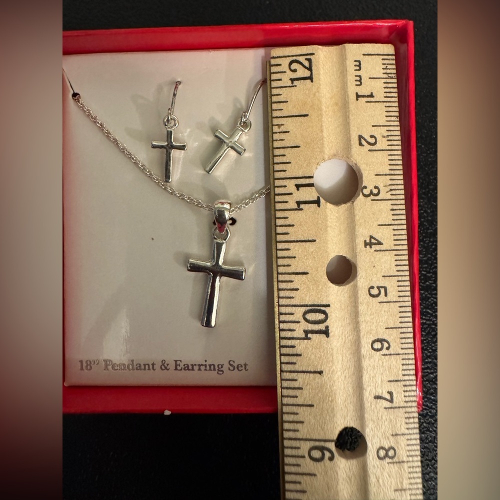 Silver Cross Pendant & Earring Set - Silver